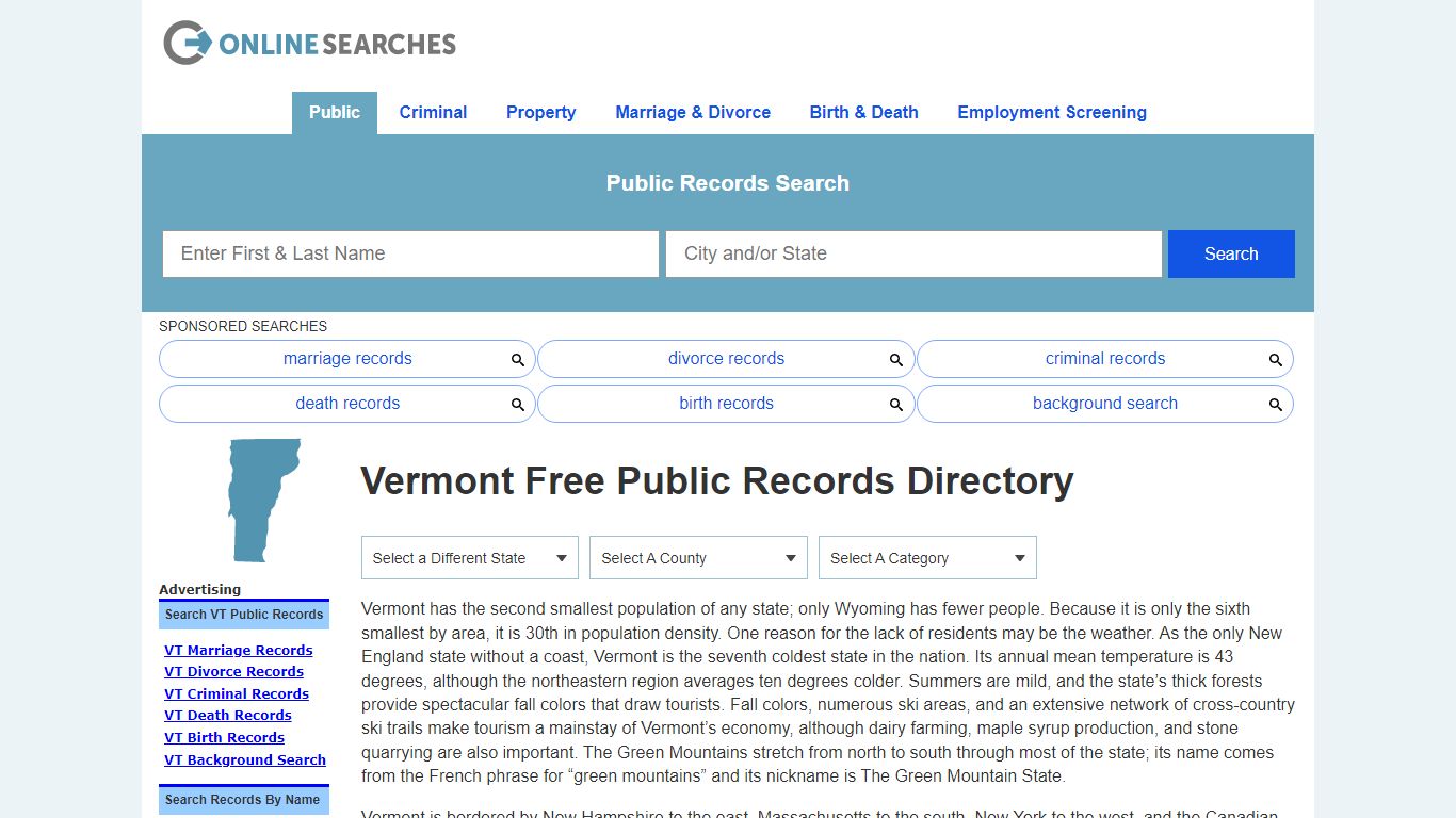 Vermont Public Records Directory & Official Documents Directory