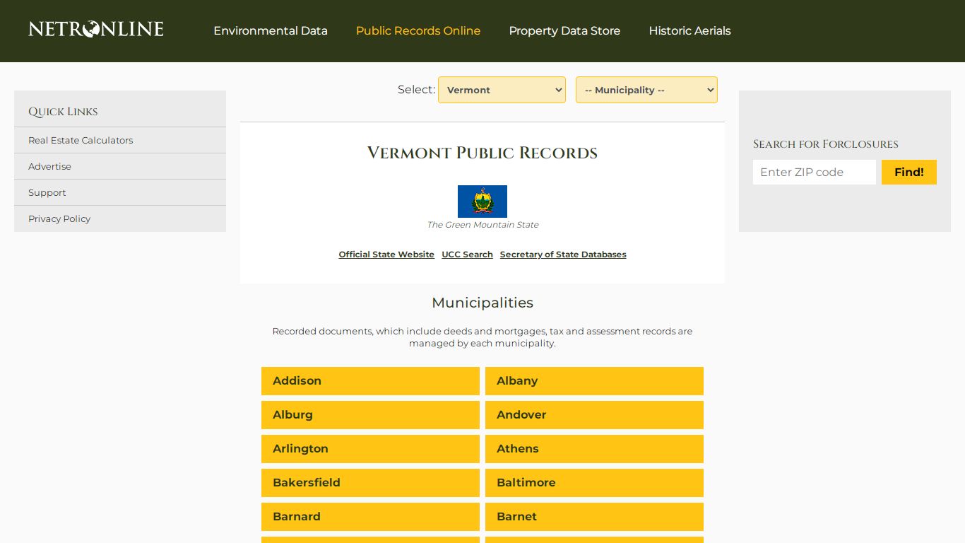 Vermont Public Records Online Directory - NETROnline.com